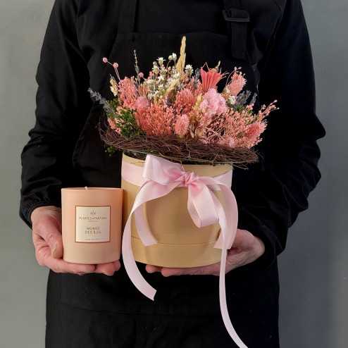 Bouquet fleurs séchées et bougie parfumée - Bouvard Fleurs